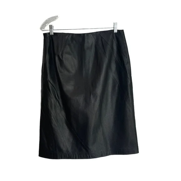 Emanuel Ungaro Leather Flat Front Skirt Side Zipper Black Women's Size 8 NWOT